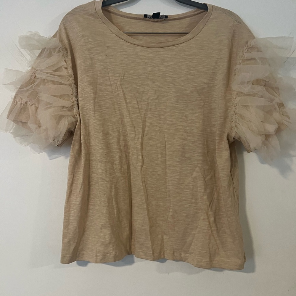 Chic Beige Ruffle Sleeve Top
